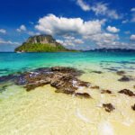 Andaman beach with tall palm trees and turquoise sea, ideal holiday destination.