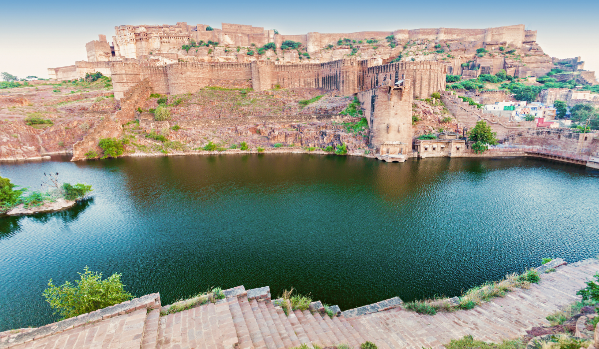 Narrow blue-painted streets of Jodhpur with traditional houses.